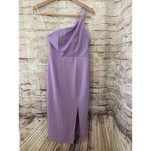 Hello Molly Dress Womens 6 Midi Purple One Shoulder Front Slit Party Cocktail